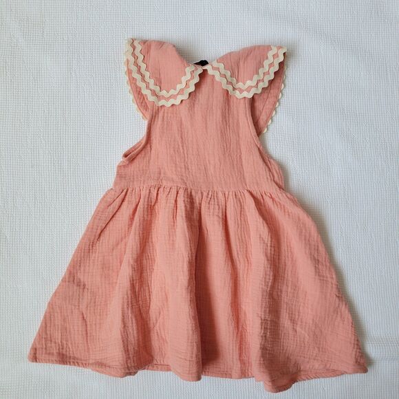 MIPOUNET Coral Alice Muslin Collared Dress Size 2T Preppy Organic Event Gauzy - Picture 2 of 9